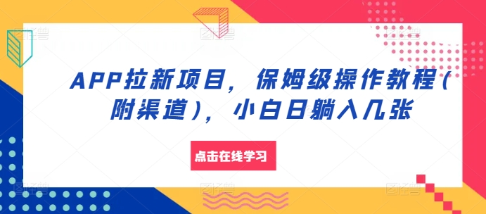 APP拉新项目，保姆级操作教程(附渠道)，小白日躺入几张【揭秘】